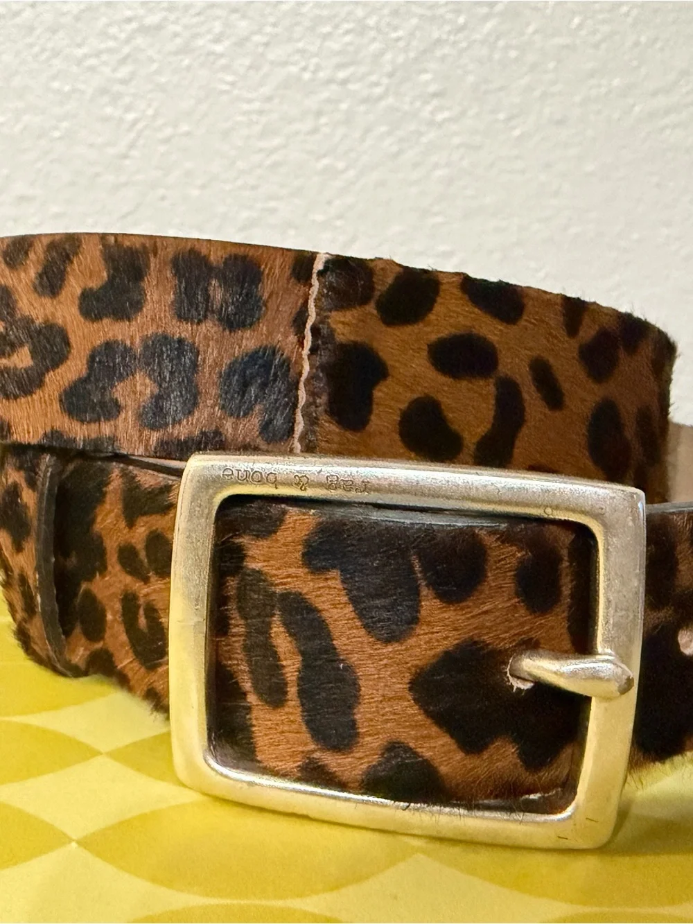 Rag & Bone Leopard Print Haircalf Belt with Silver Buckle Sz S